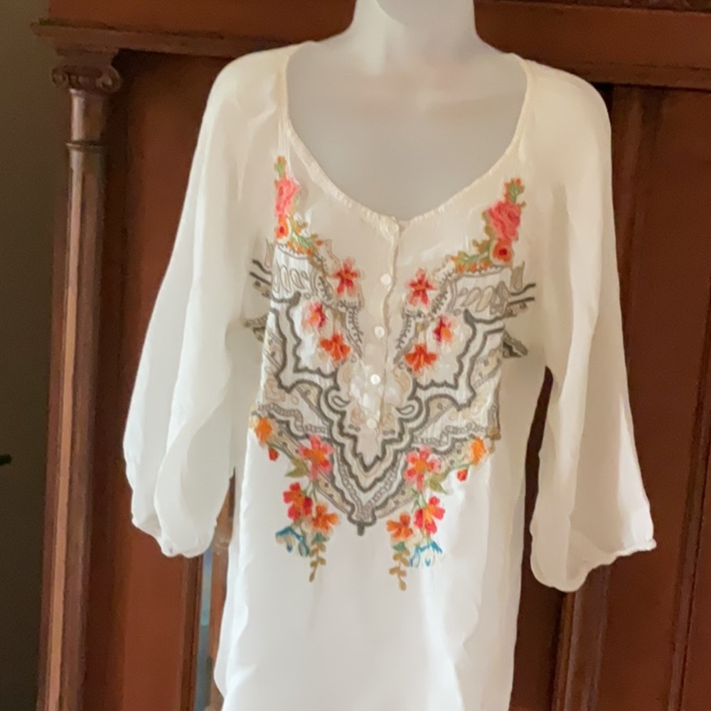 Beautiful Johnny Was Embroidered Boho Top